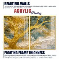 Luxury Golden Branch Tree Abstract Acrylic Floating Wall Painting Set of 2
