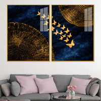 Luxury Golden Butterfly Elegance Acrylic Floating Wall Painting Set of 2