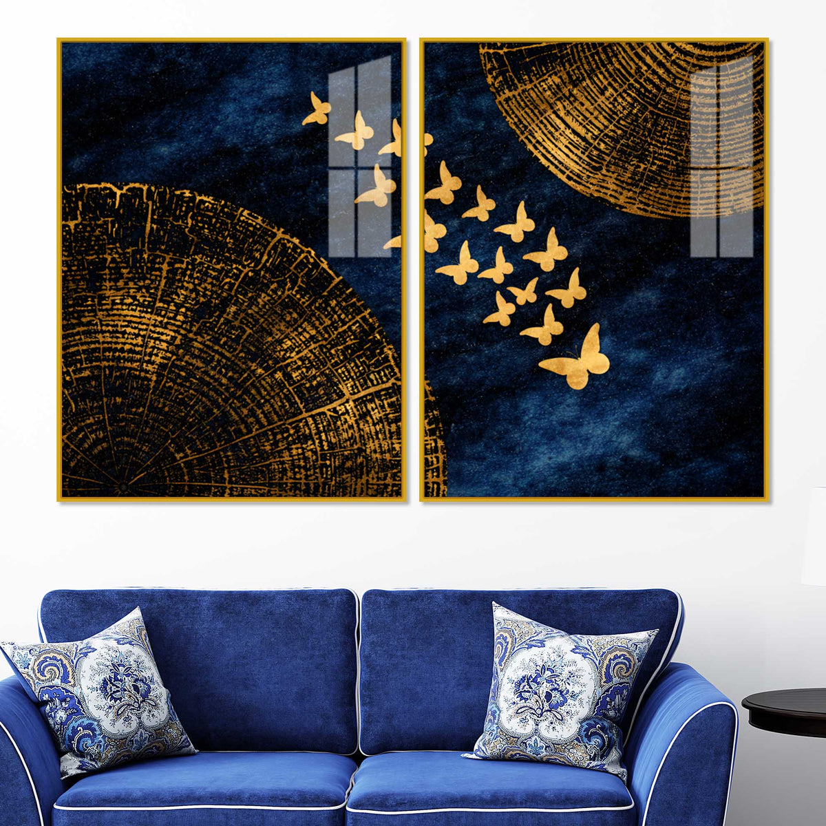 Luxury Golden Butterfly Elegance Acrylic Floating Wall Painting Set of 2