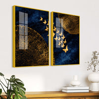 Luxury Golden Butterfly Elegance Acrylic Floating Wall Painting Set of 2