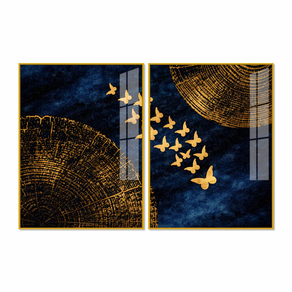 Luxury Golden Butterfly Elegance Acrylic Floating Wall Painting Set of 2