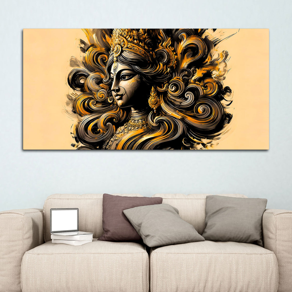 Luxury Golden Durga Wall Painting for Décor