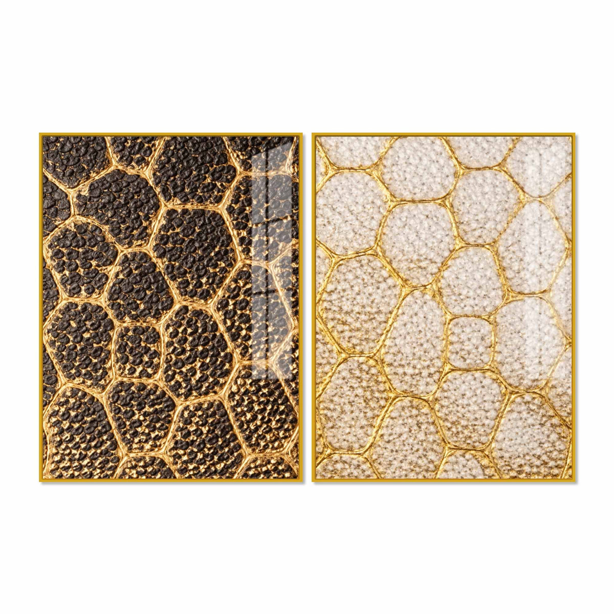 Luxury Golden Honeycomb Abstract Pattern Acrylic Floating Wall Painting Set of 2