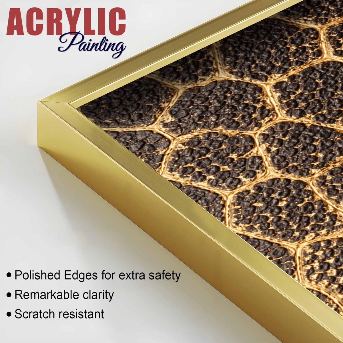 Luxury Golden Honeycomb Abstract Pattern Acrylic Floating Wall Painting Set of 2