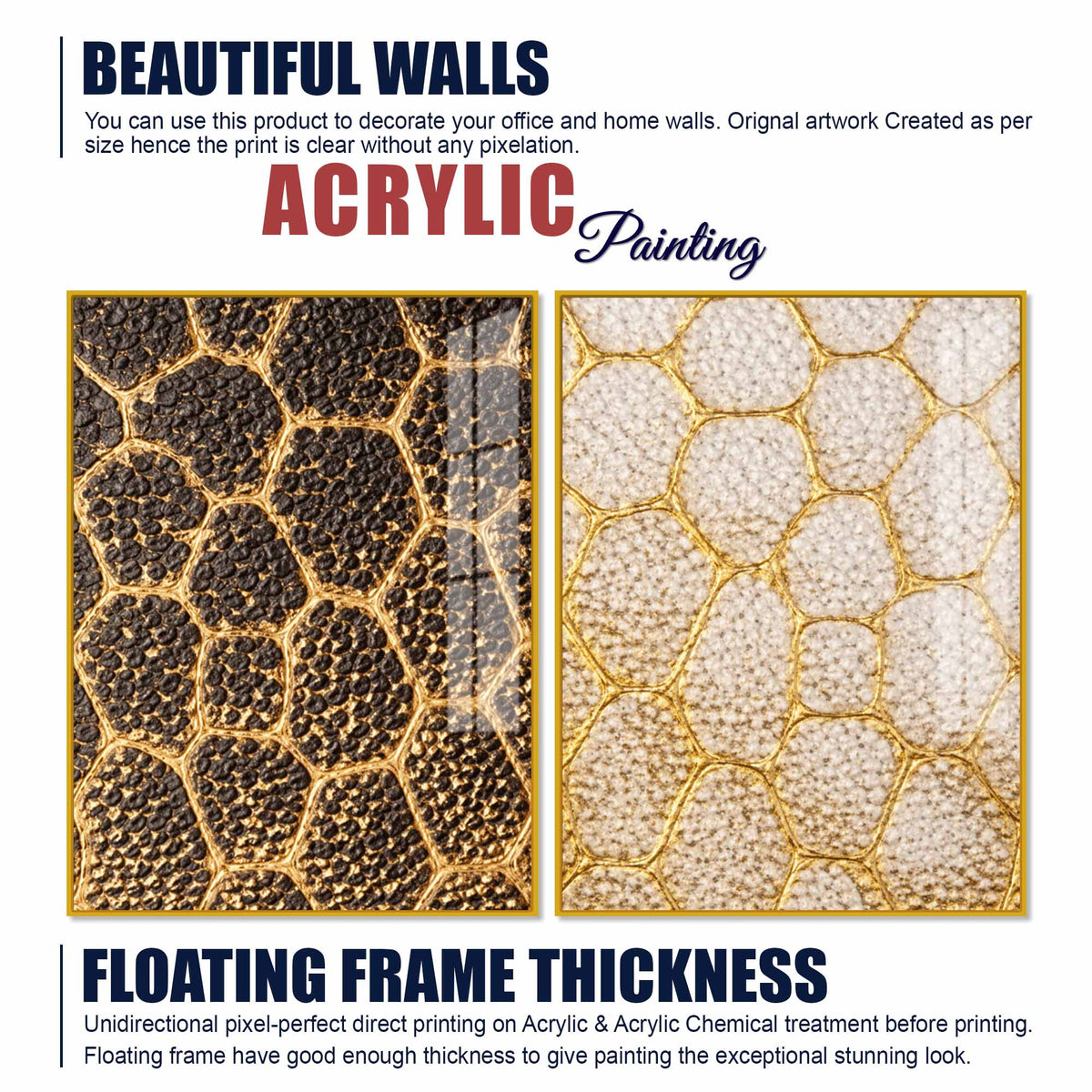 Luxury Golden Honeycomb Abstract Pattern Acrylic Floating Wall Painting Set of 2