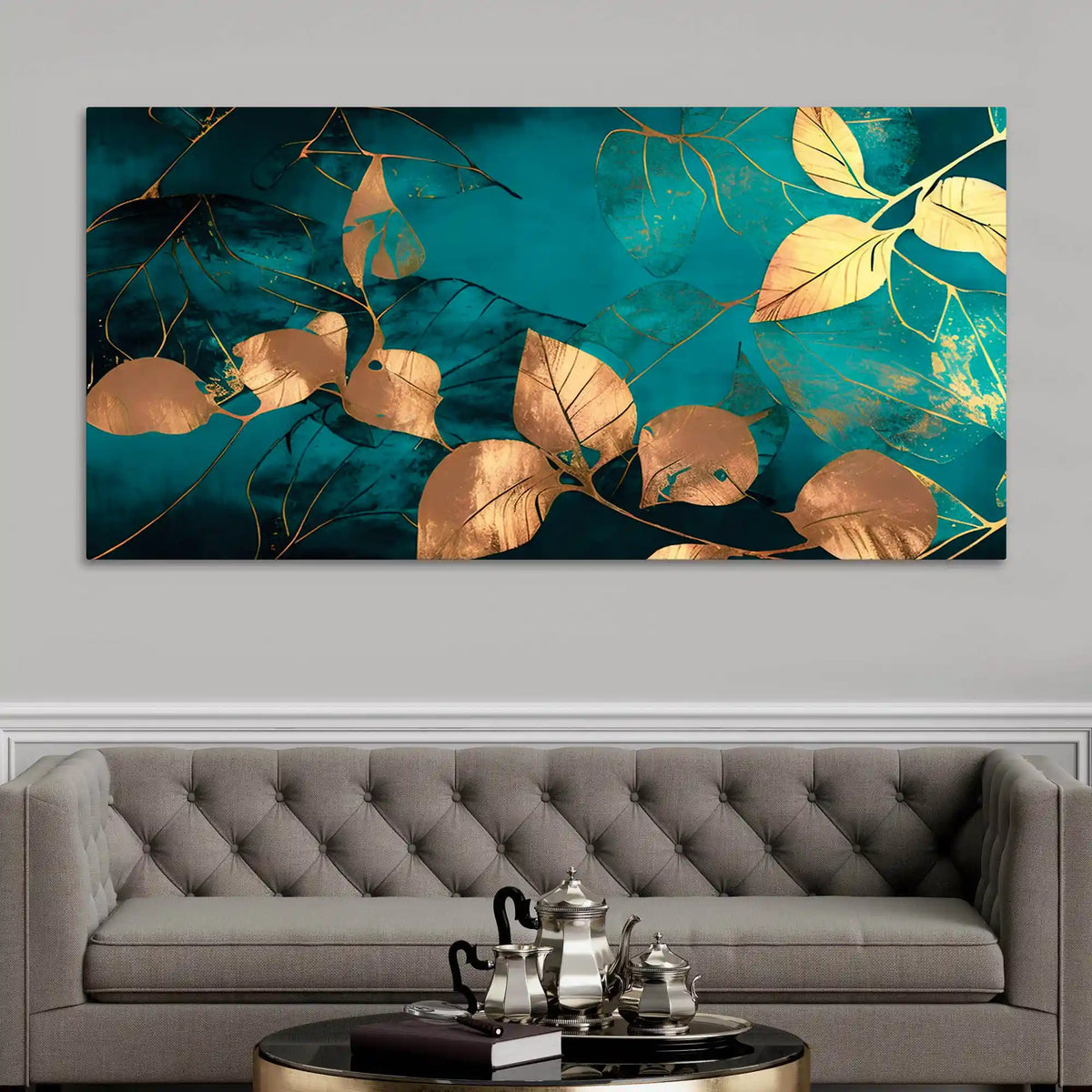 Luxury Golden Leaves Canvas Painting for Luxury Interiors