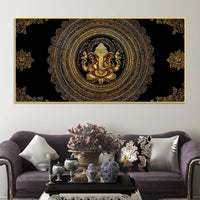 Luxury Golden Lord Ganesha Mandala Art Canvas Wall Painting for Home & Office Decor – Modern Devotional Wall Decor