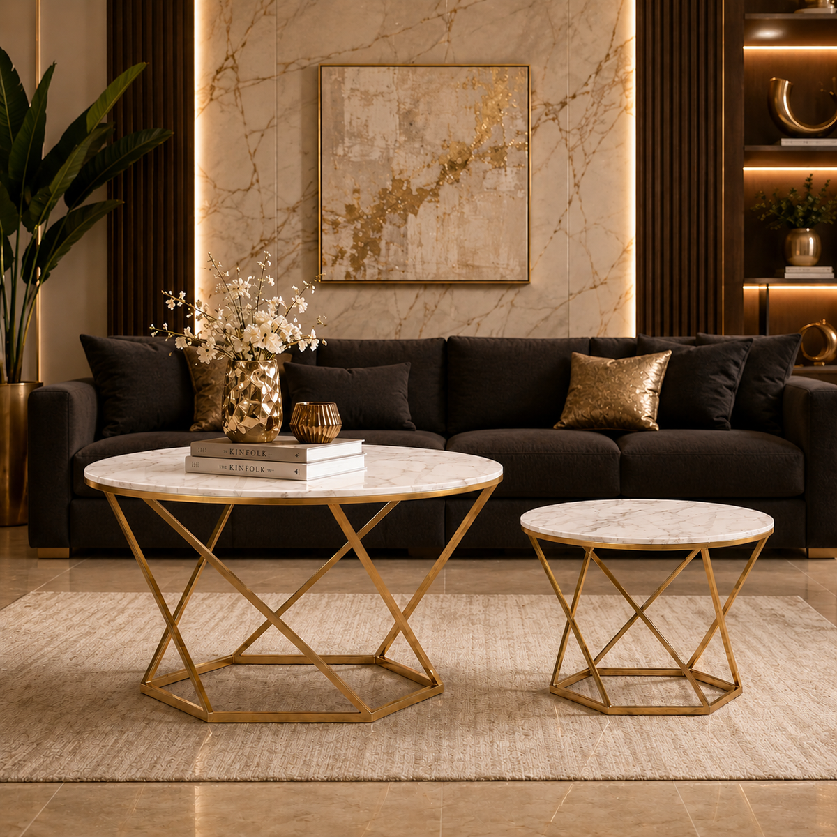 Luxury Golden Metal Coffee Table for Living Room