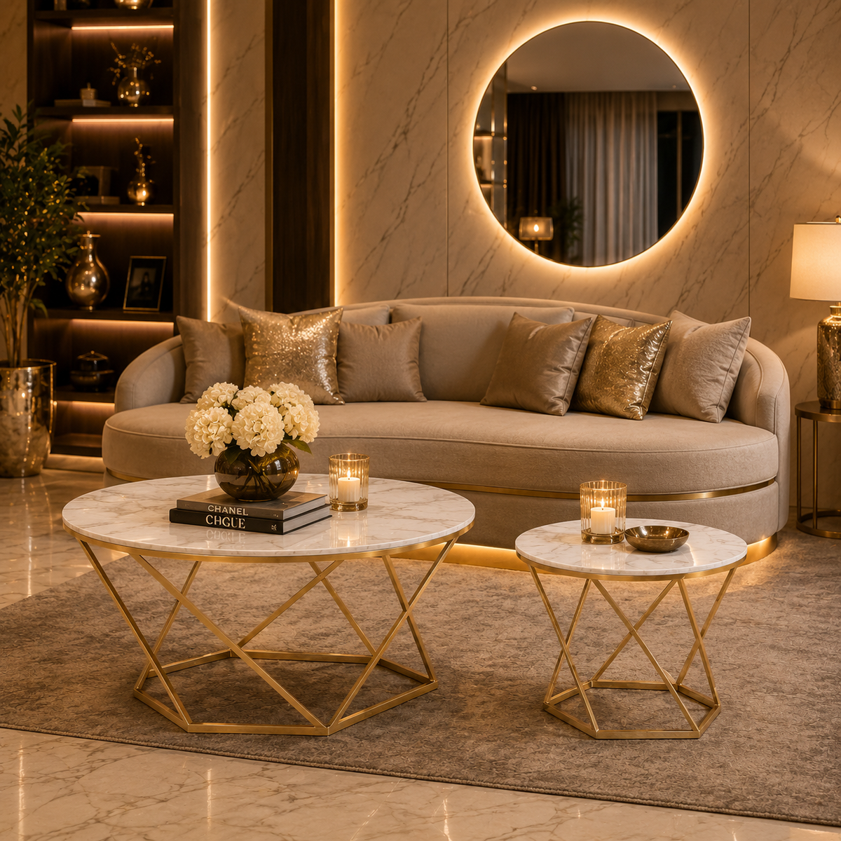 Luxury Golden Metal Coffee Table for Living Room
