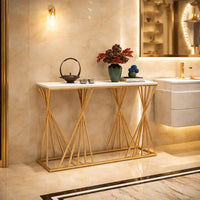 Luxury Golden Metal Finish Console Table with Criss-Cross Base