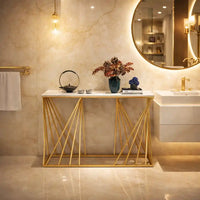 Luxury Golden Metal Finish Console Table with Criss-Cross Base
