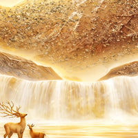 Luxury Golden Mountain & Waterfall Landscape Floating Frame Crystal Wall Painting Set of 3