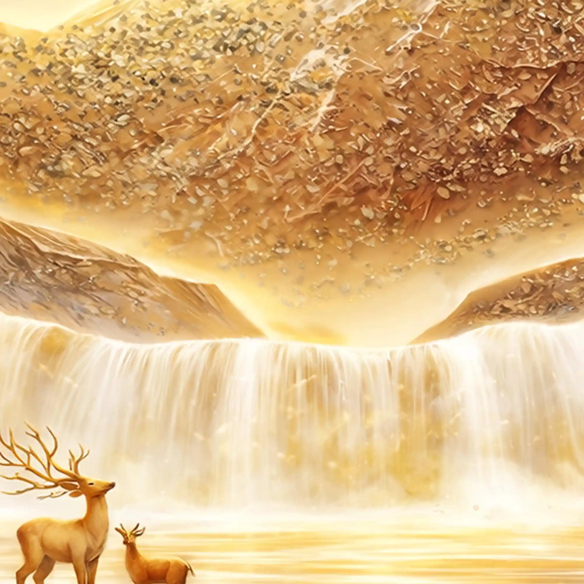 Luxury Golden Mountain & Waterfall Landscape Floating Frame Crystal Wall Painting Set of 3