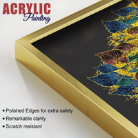 Luxury Golden Shiny Tufted Leaves Tree Acrylic Floating Wall Painting Set Of 2