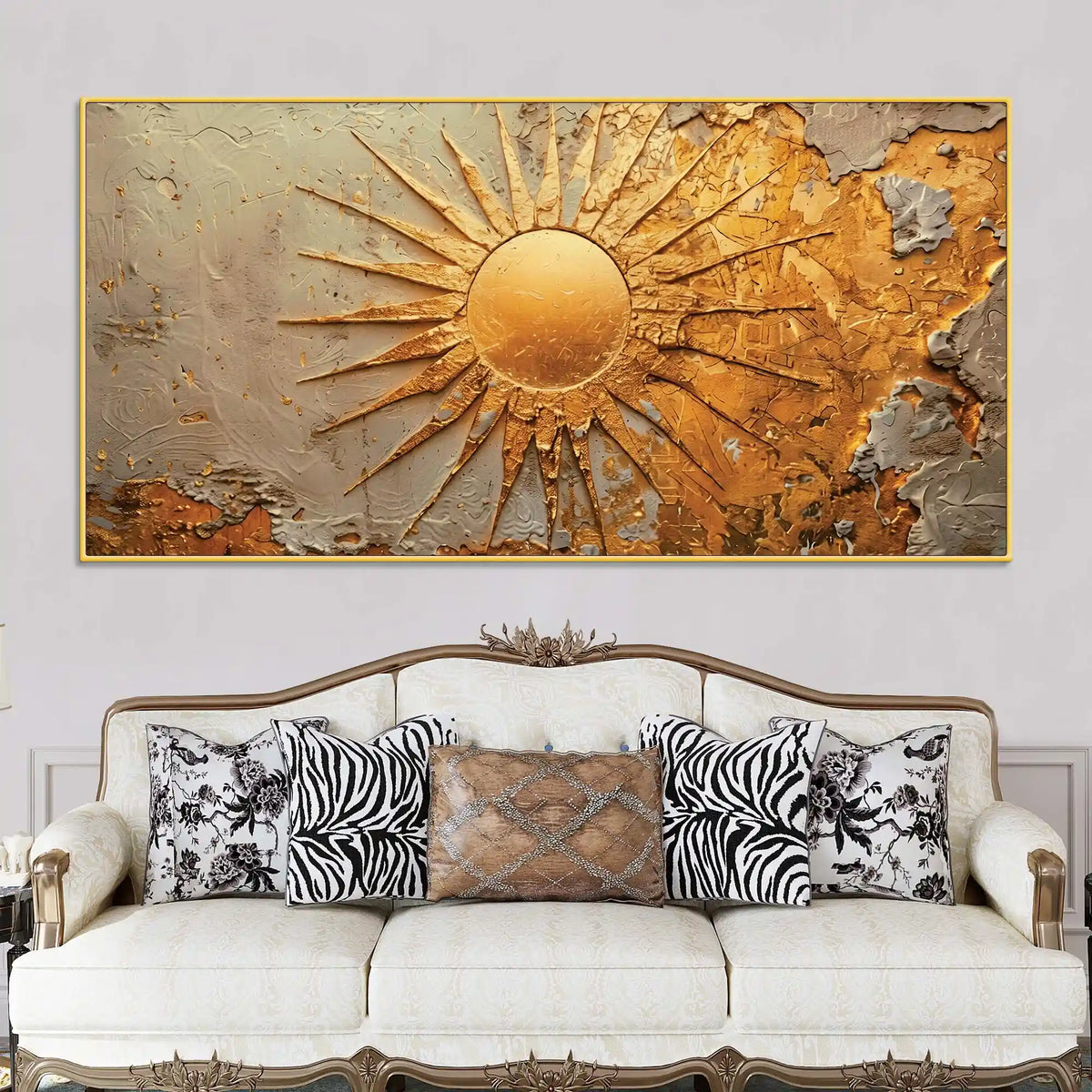 Luxury Golden Sunburst Textured Abstract Canvas Wall Painting