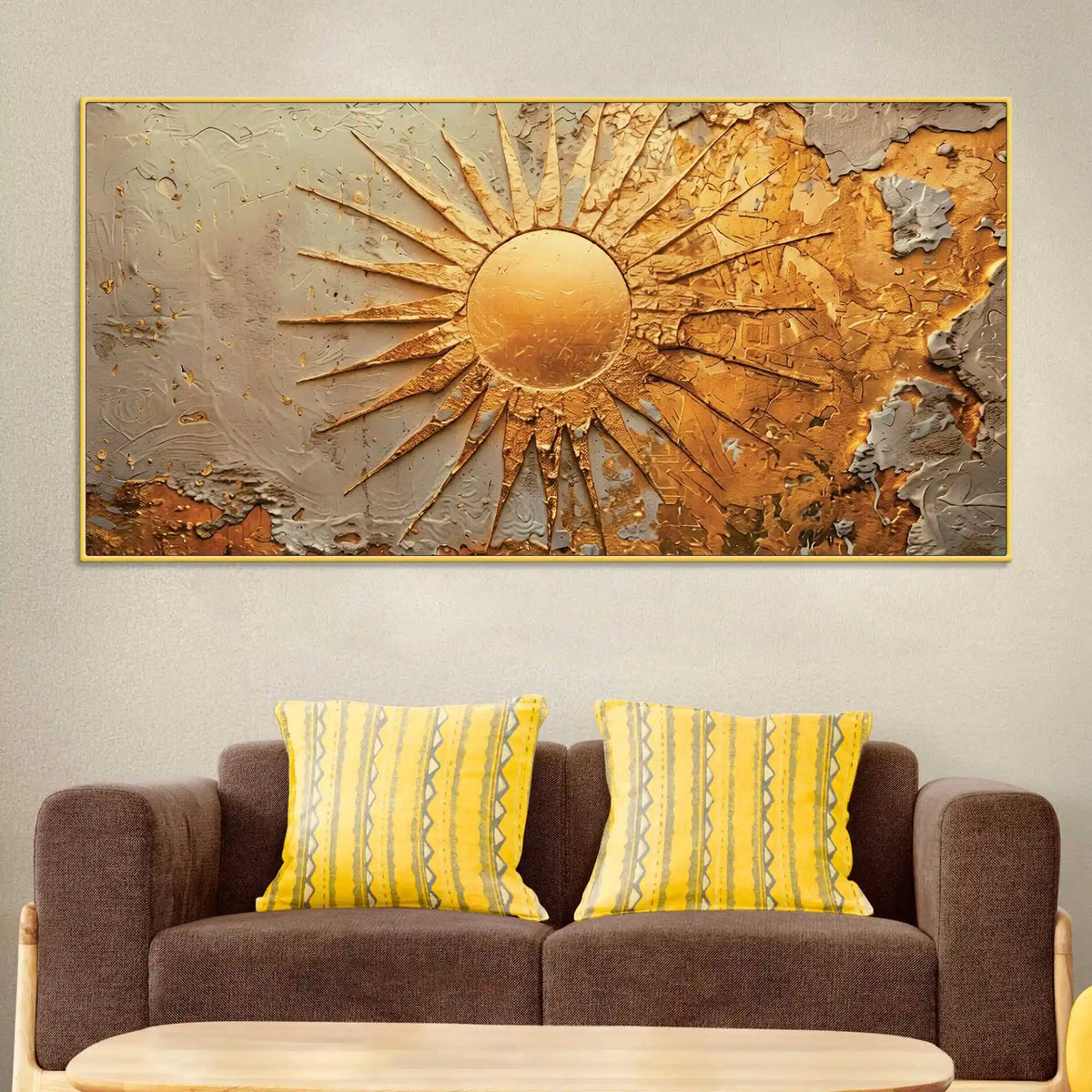 Luxury Golden Sunburst Textured Abstract Canvas Wall Painting
