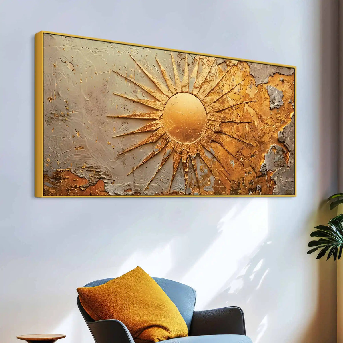 Luxury Golden Sunburst Textured Abstract Canvas Wall Painting