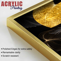Luxury Heart Shaped Black Gold Botanical Leaves Acrylic Floating Wall Painting Set of 2