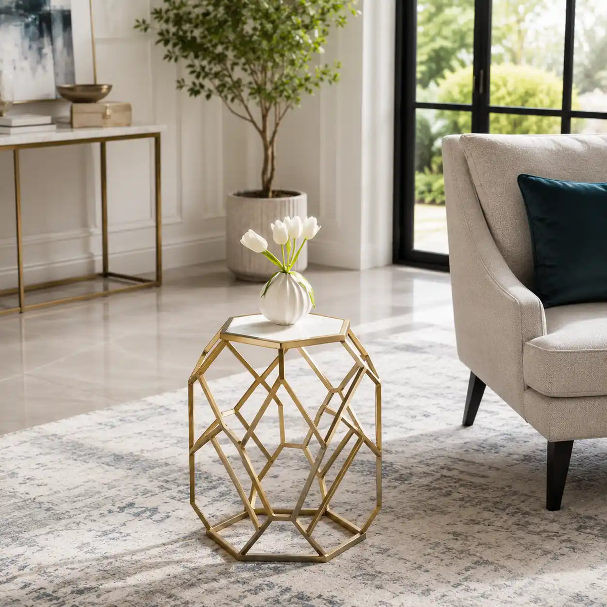 Luxury Hexagon Side Table with Modern Design