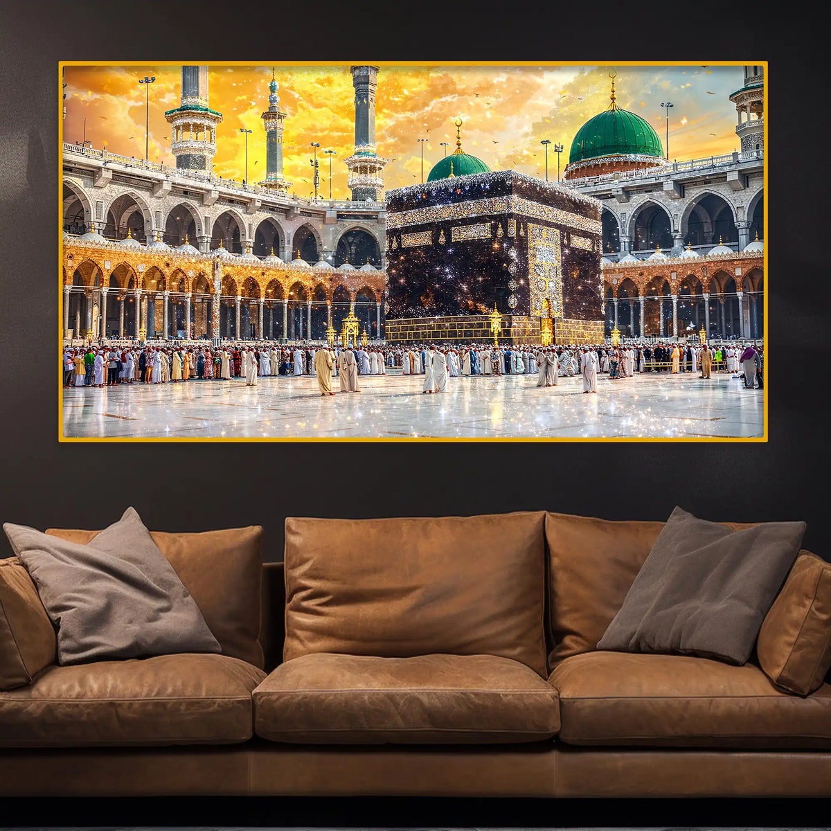 Luxury Holy Mecca View Crystal Glass Wall Painting for Modern Interior Décor