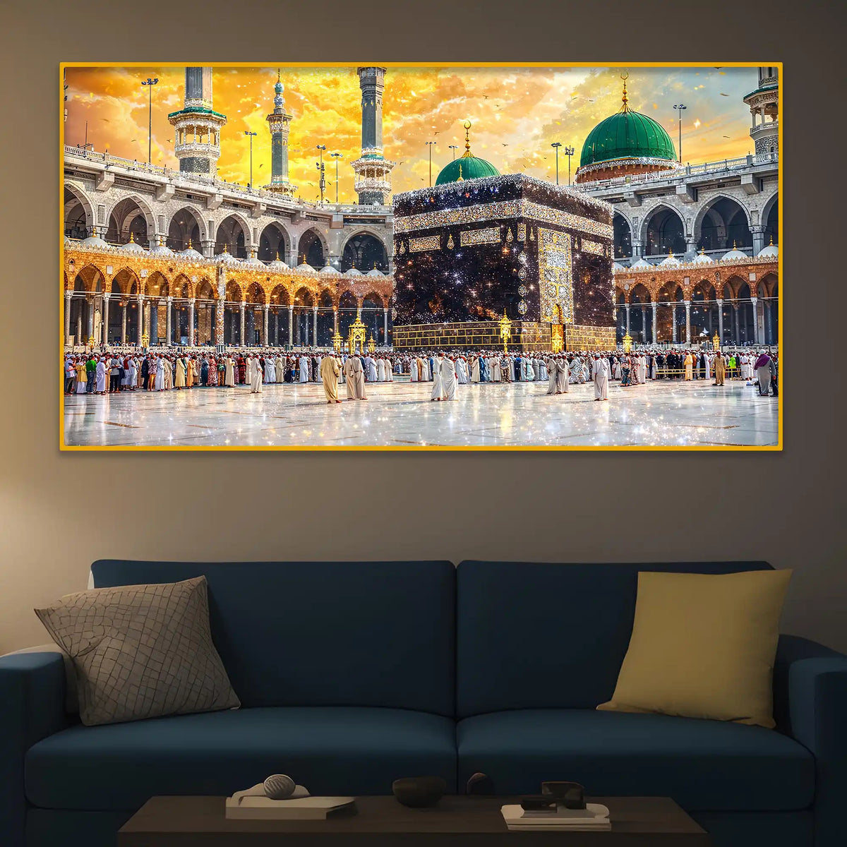 Luxury Holy Mecca View Crystal Glass Wall Painting for Modern Interior Décor