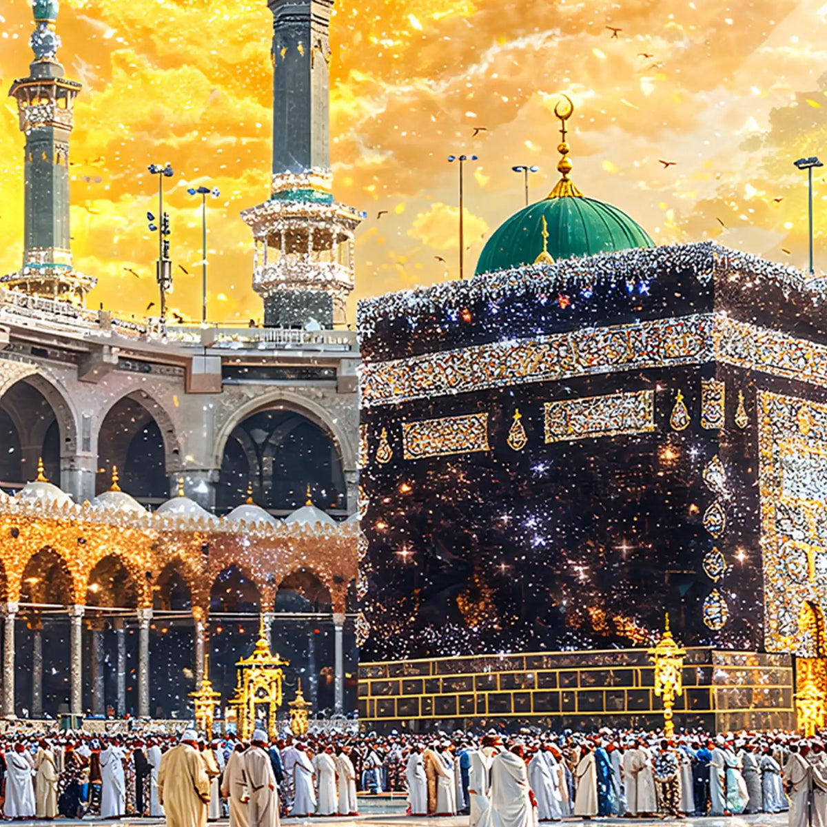 Luxury Holy Mecca View Crystal Glass Wall Painting for Modern Interior Décor