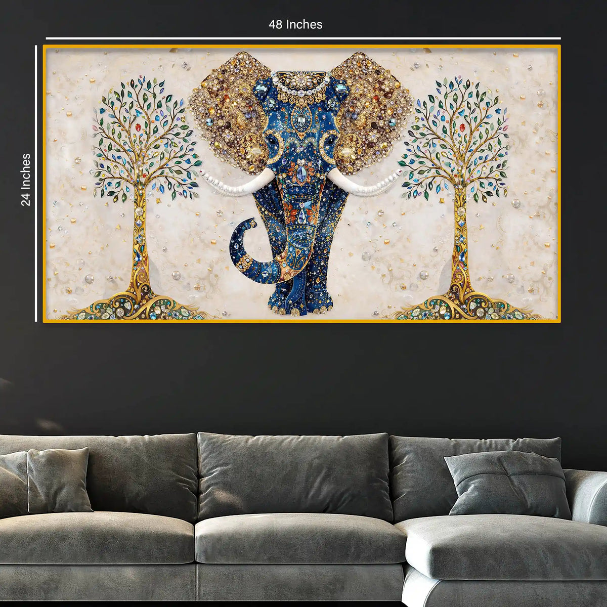 Luxury Home Décor Elephant Crystal Glass Painting
