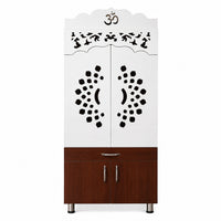 Luxury Home Temple with Doors Storage Cabinet Shelves and Om Symbol Back Panel