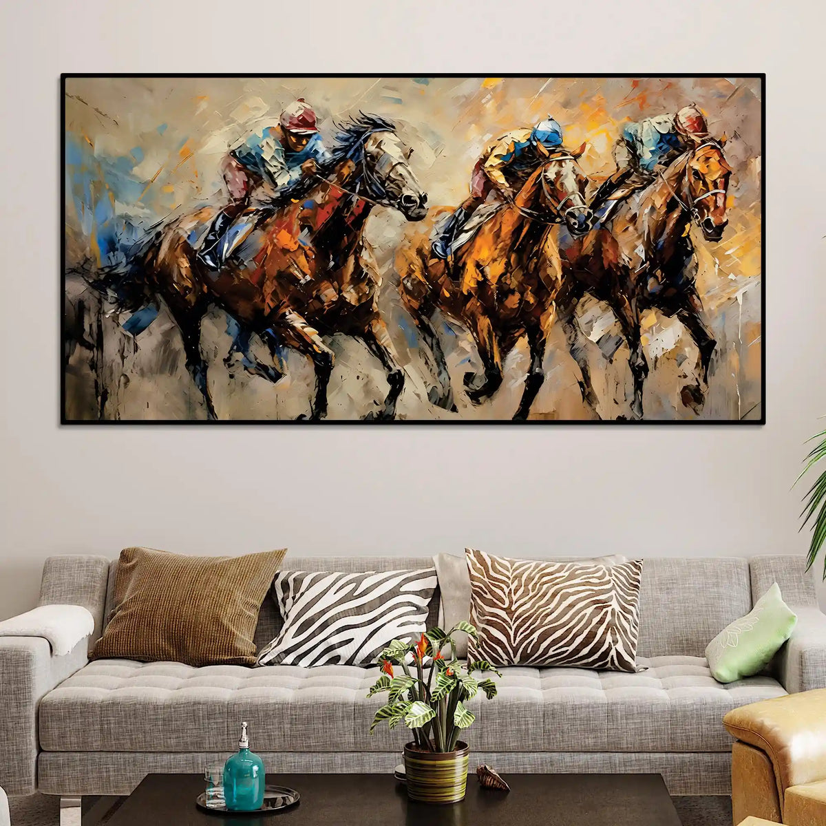 Luxury Horse Racing Canvas Painting for Modern Interiors