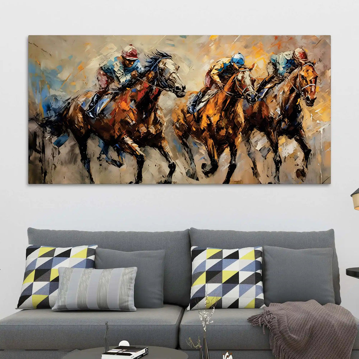Luxury Horse Racing Canvas Painting for Modern Interiors