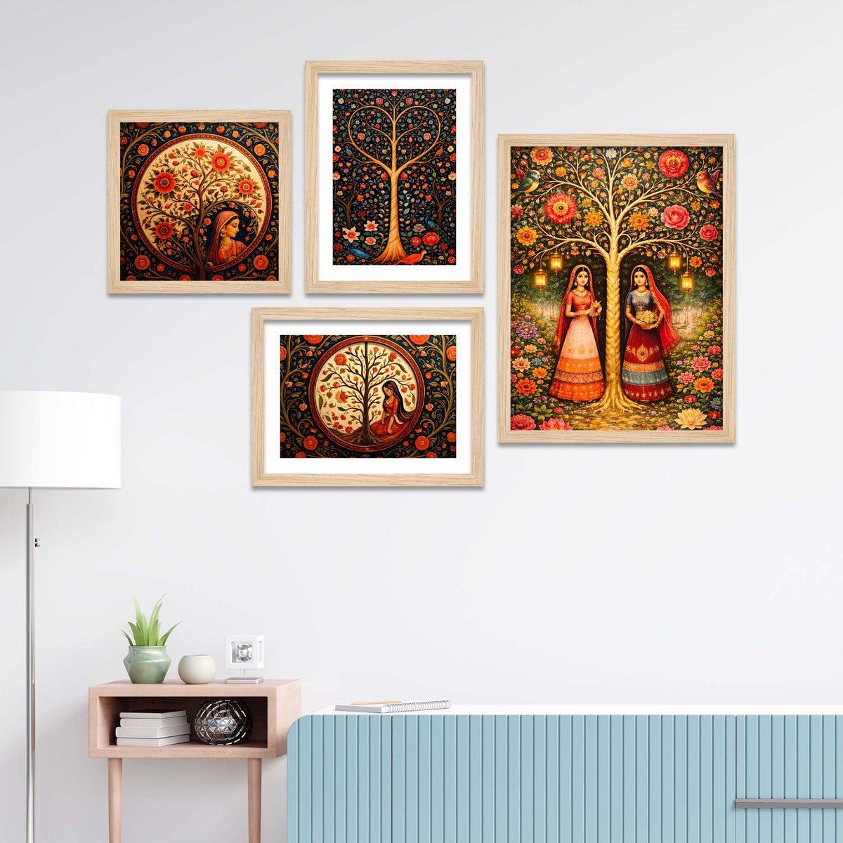 Luxury Indian Floral Wall Frame Set of Four
