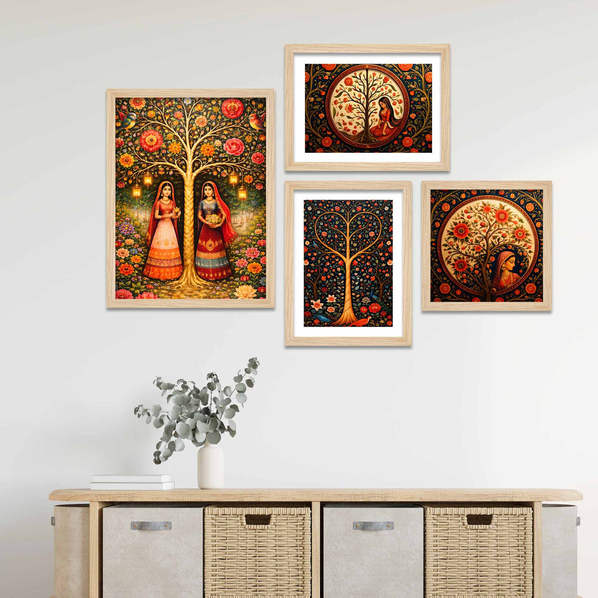 Luxury Indian Floral Wall Frame Set of Four