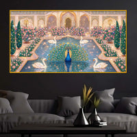 Luxury Indian Royal Palace Peacock Artwork Crystal Glass Wall Painting for Home Decoration