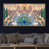 Luxury Indian Royal Palace Peacock Artwork Crystal Glass Wall Painting for Home Decoration