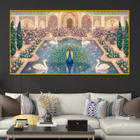 Luxury Indian Royal Palace Peacock Artwork Crystal Glass Wall Painting for Home Decoration