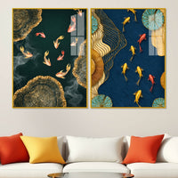 Luxury Japanese Koi Fish Premium Acrylic Floating Wall Painting Set of 2