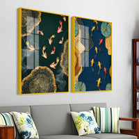 Luxury Japanese Koi Fish Premium Acrylic Floating Wall Painting Set of 2