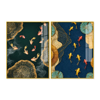 Luxury Japanese Koi Fish Premium Acrylic Floating Wall Painting Set of 2