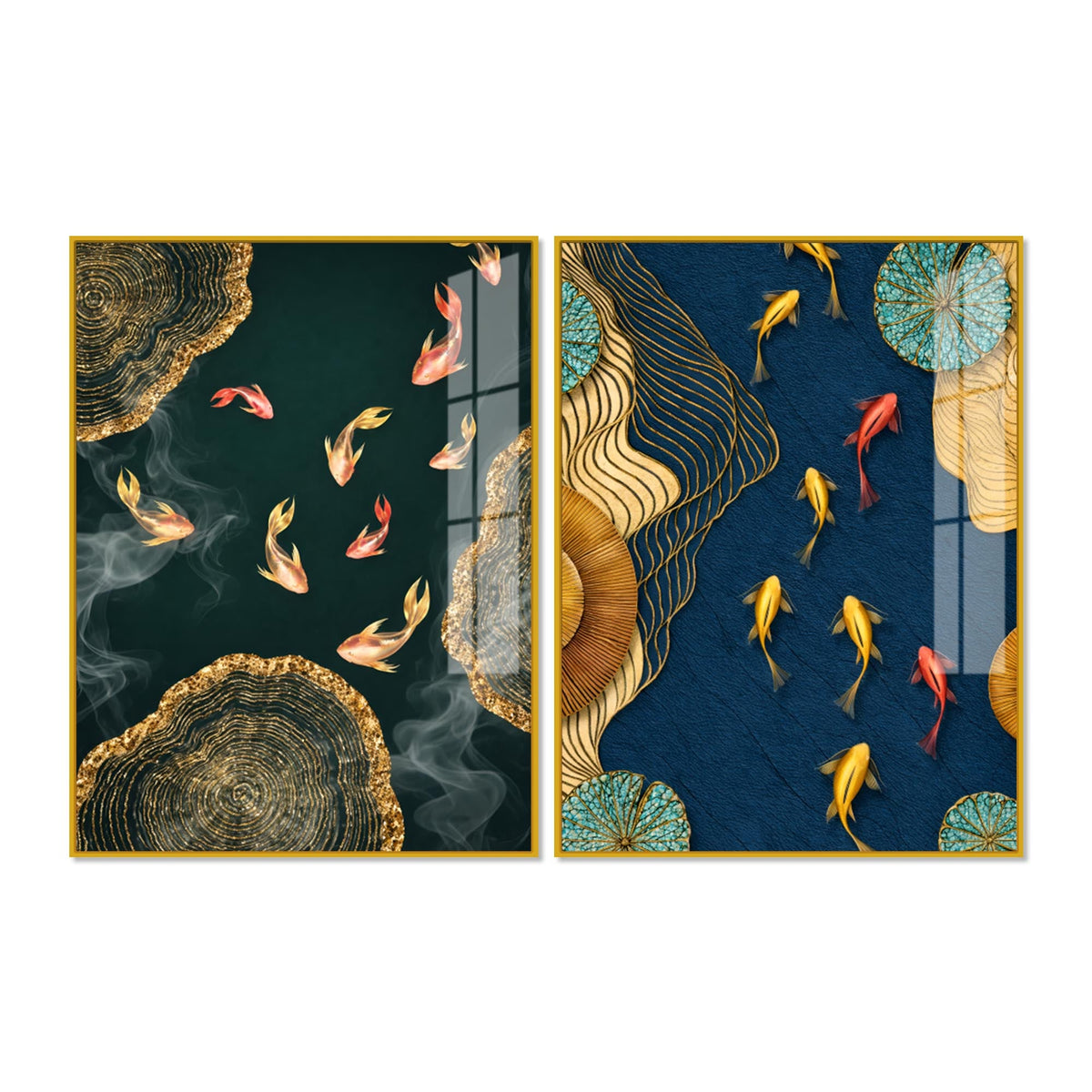 Luxury Japanese Koi Fish Premium Acrylic Floating Wall Painting Set of 2