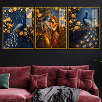 Luxury Krishna Radha and Peacock Acrylic Painting Set of 3
