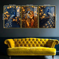 Luxury Krishna Radha and Peacock Acrylic Painting Set of 3