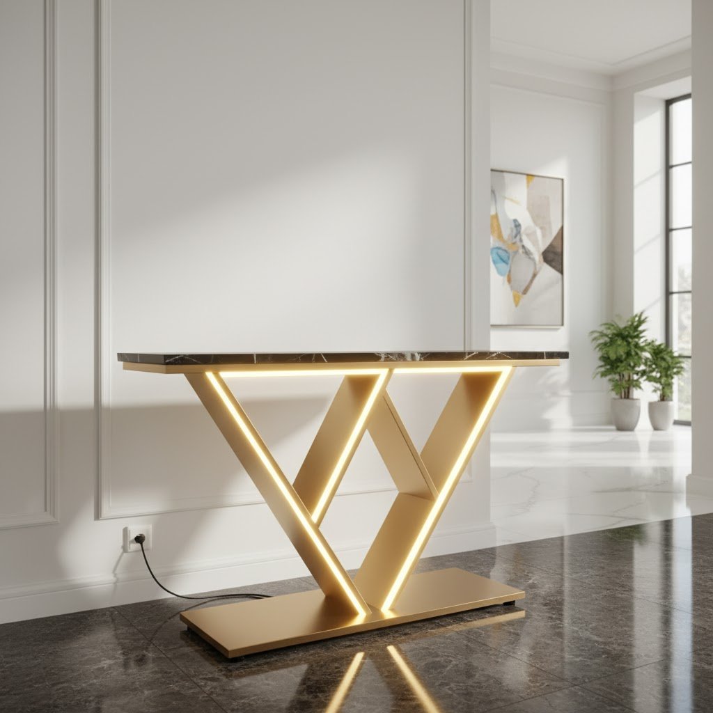 Luxury LED Console Table | Modern Gold Entryway Accent Table (SS 302)