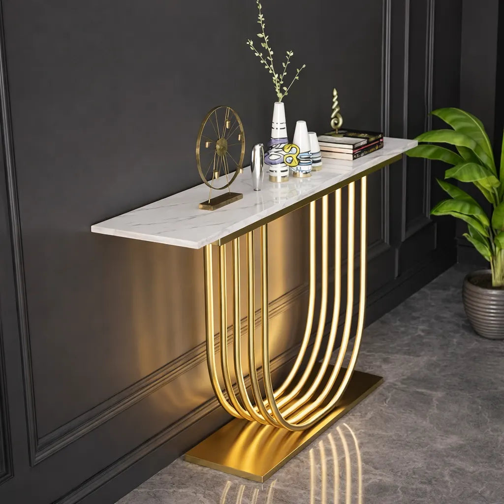 Luxury LED Console Table with Marble Top | Gold Home Decor (SS 302)