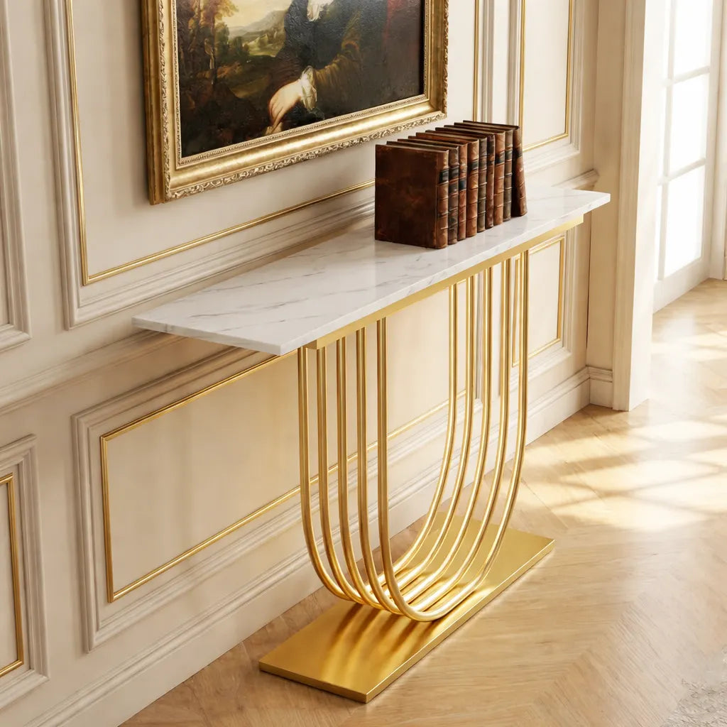 Luxury LED Console Table with Marble Top | Gold Home Decor (SS 302)