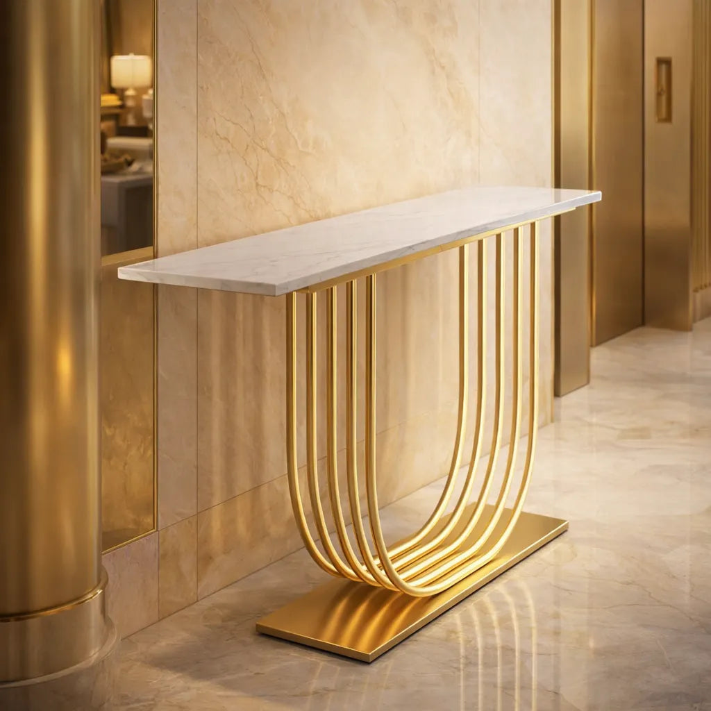 Luxury LED Console Table with Marble Top | Gold Home Decor (SS 302)