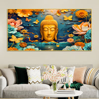 Luxury Lord Buddha Canvas Painting with Floral Design