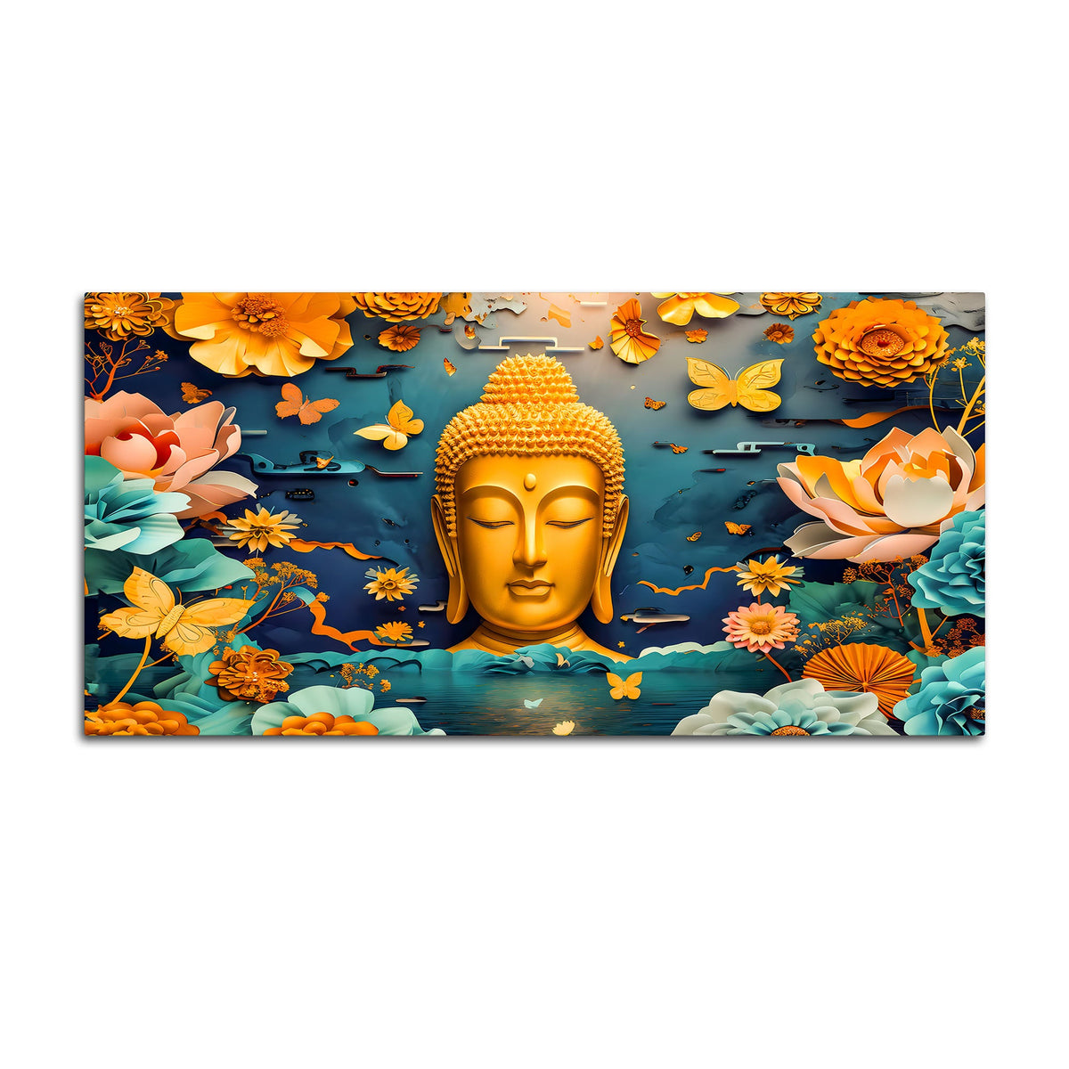 Luxury Lord Buddha Canvas Painting with Floral Design