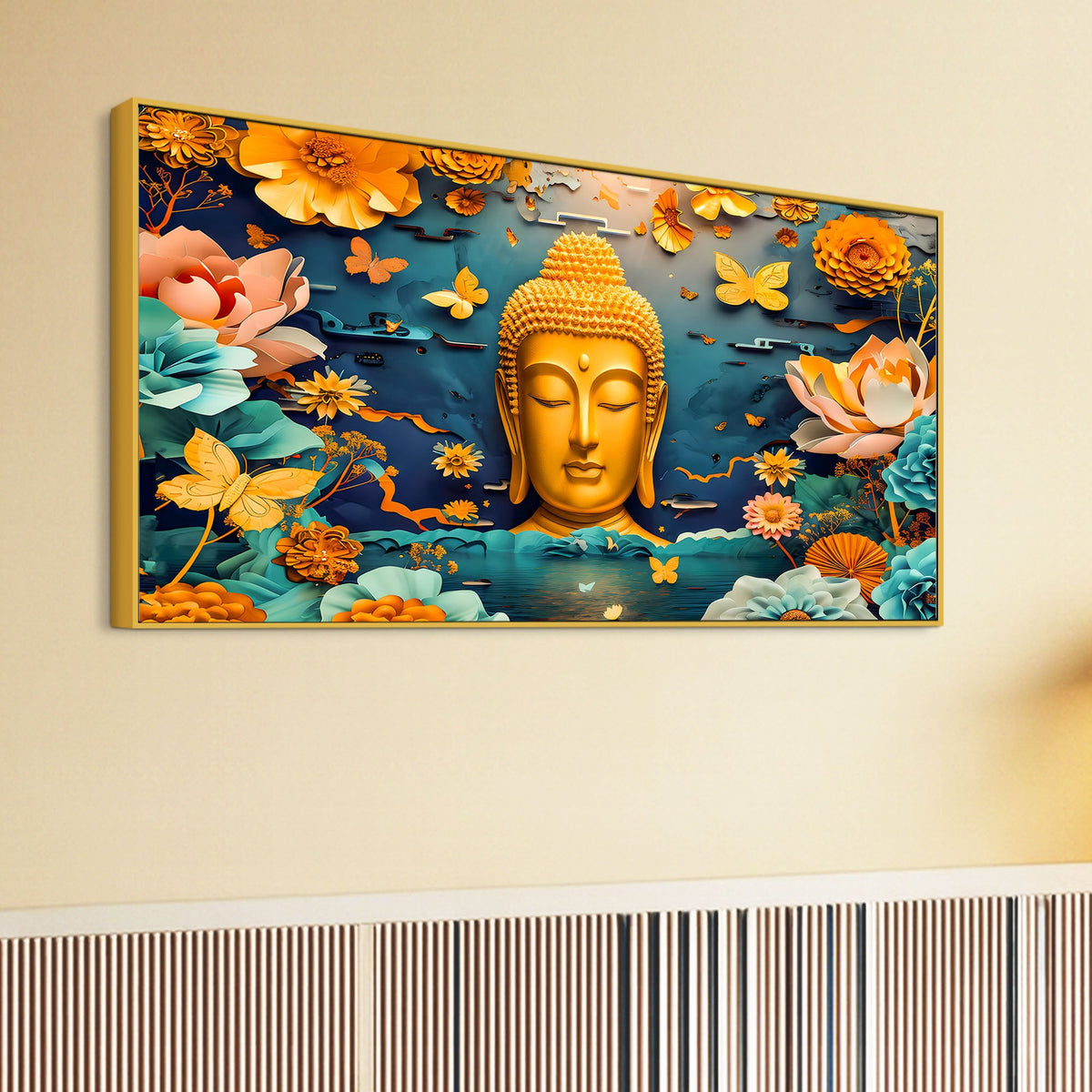 Luxury Lord Buddha Canvas Painting with Floral Design