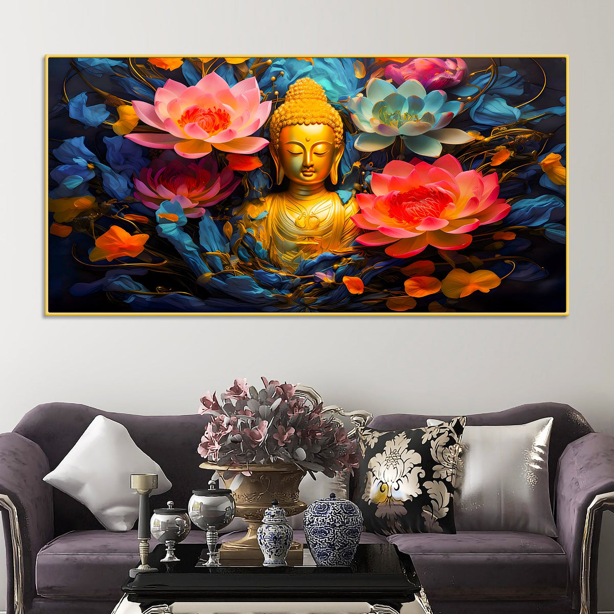 Luxury Lord Buddha Wall Painting for Bedroom & Living Room