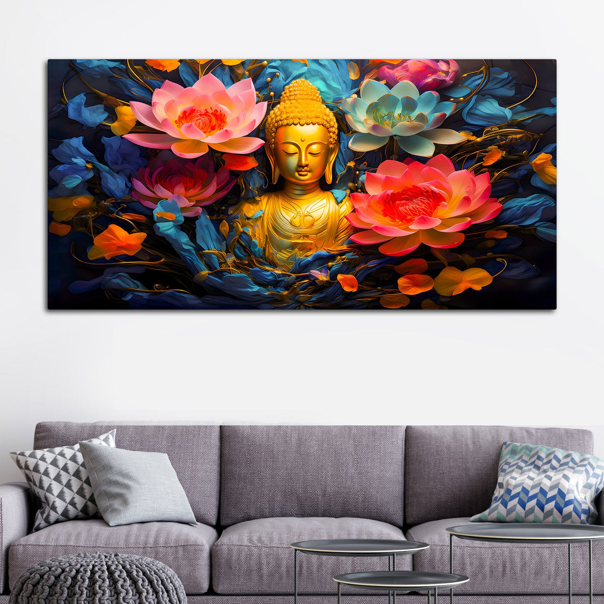Luxury Lord Buddha Wall Painting for Bedroom & Living Room